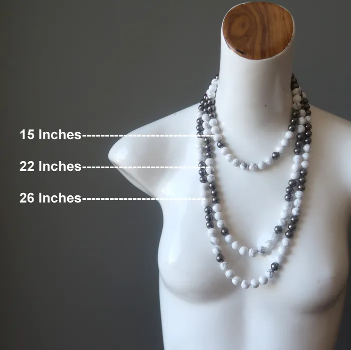 Howlite Necklace Prospective Stones Beaded Gunmetal Satin Crystals Necklaces