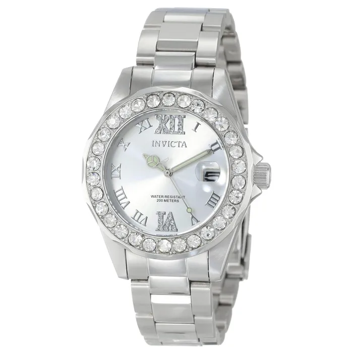 Invicta Bracelets Invicta 15251 Womens Steel Bracelet Quartz Pro Diver Crystal Silver Dial Date Watch