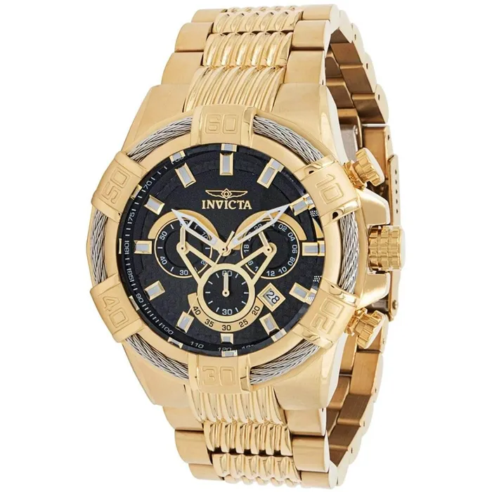 Invicta Mens Chronograph Watch Bolt Black Dial Yellow Gold Bracelet 38953 Invicta Bracelets