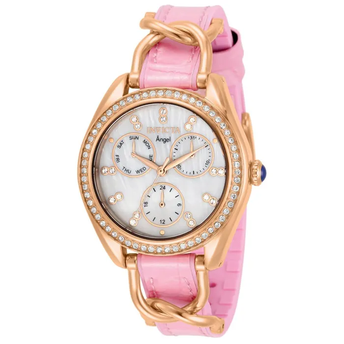 Invicta Watches Invicta Womens Quartz Watch Angel White MOP Dial Pink Leather Strap Crystal 31190 Invicta Watches Invicta Womens Quartz Watch Angel White MOP Dial Pink Leather Strap Crystal 31190