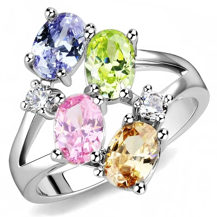 Jean Cocktail Ring Rhodium Brass AAA CZ Multi Color 3W1474 Alamode Rings