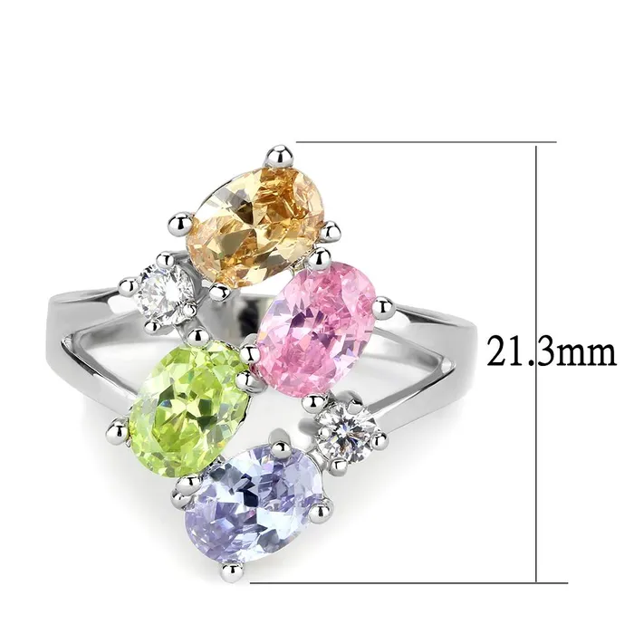 Jean Cocktail Ring Rhodium Brass AAA CZ Multi Color 3W1474 Alamode Rings