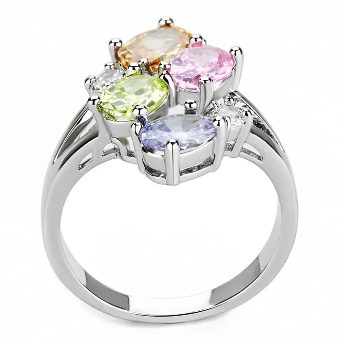 Jean Cocktail Ring Rhodium Brass AAA CZ Multi Color 3W1474 Alamode Rings