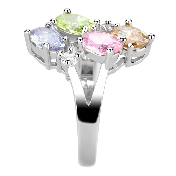 Jean Cocktail Ring Rhodium Brass AAA CZ Multi Color 3W1474 Alamode Rings
