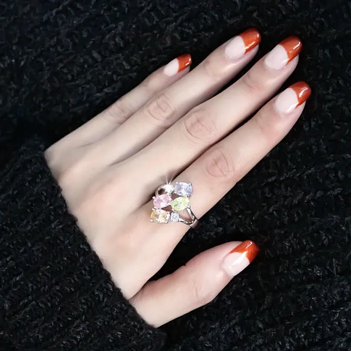 Jean Cocktail Ring Rhodium Brass AAA CZ Multi Color 3W1474 Alamode Rings