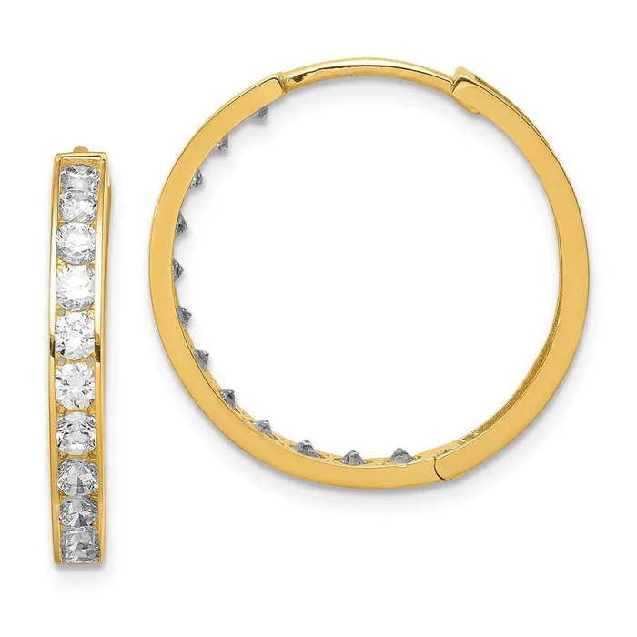 Jewelry 14K CZ Hinged Hoop Earrings Earrings