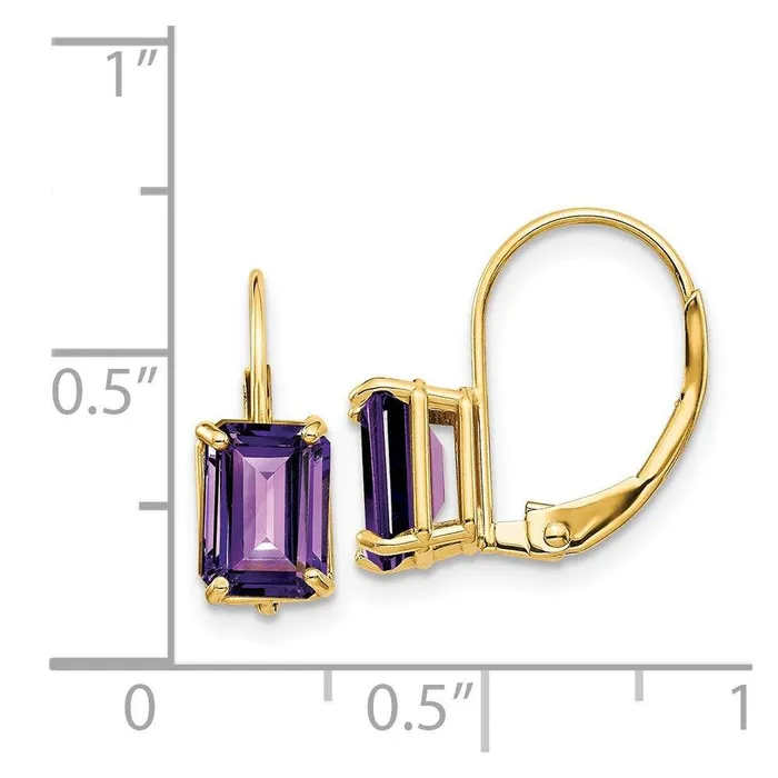 Jewelry Earrings 14k 7x5mm Emerald Cut Amethyst Leverback Earrings Jewelry Earrings 14k 7x5mm Emerald Cut Amethyst Leverback Earrings