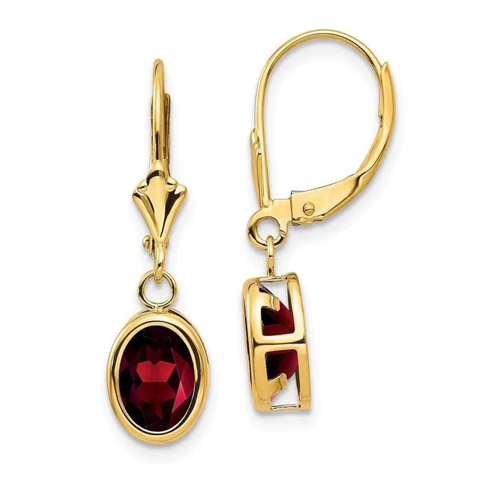Jewelry Earrings 14k 8x6mm Oval Garnet Leverback Earrings