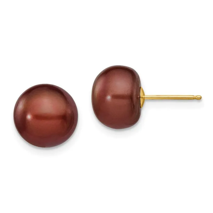 Jewelry Earrings 14k 910mm Coffee Button Freshwater Cultured Pearl Stud Post Earrings