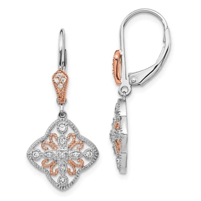 Jewelry Earrings 14K White Gold wRose Rhodium Diamond Leverback Earrings Jewelry Earrings 14K White Gold wRose Rhodium Diamond Leverback Earrings