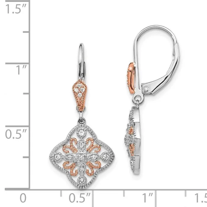 Jewelry Earrings 14K White Gold wRose Rhodium Diamond Leverback Earrings Jewelry Earrings 14K White Gold wRose Rhodium Diamond Leverback Earrings