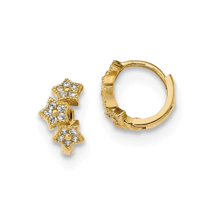 Jewelry Earrings Madi K Kids 14k CZ 3Star Hinged Hoop Earrings