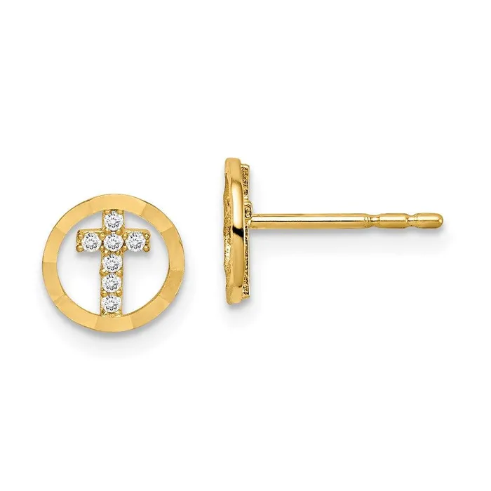 Jewelry Earrings Madi K Kids 14k CZ DiamondCut Circle Cross Post Earrings
