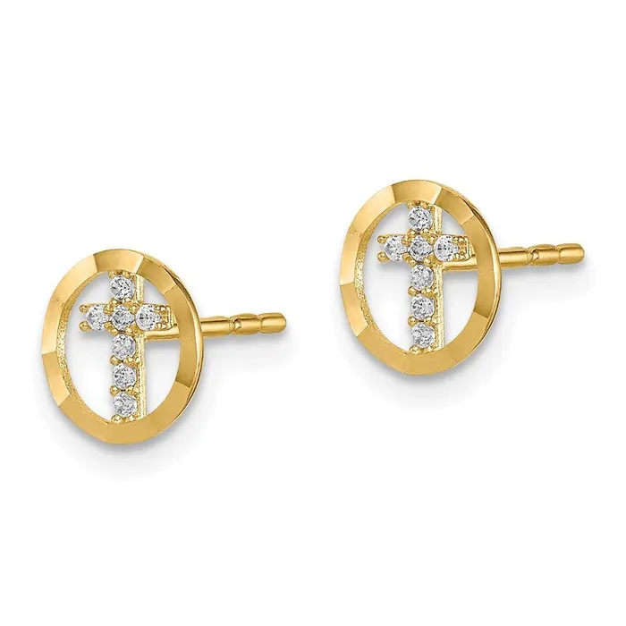 Jewelry Earrings Madi K Kids 14k CZ DiamondCut Circle Cross Post Earrings Jewelry Earrings Madi K Kids 14k CZ DiamondCut Circle Cross Post Earrings