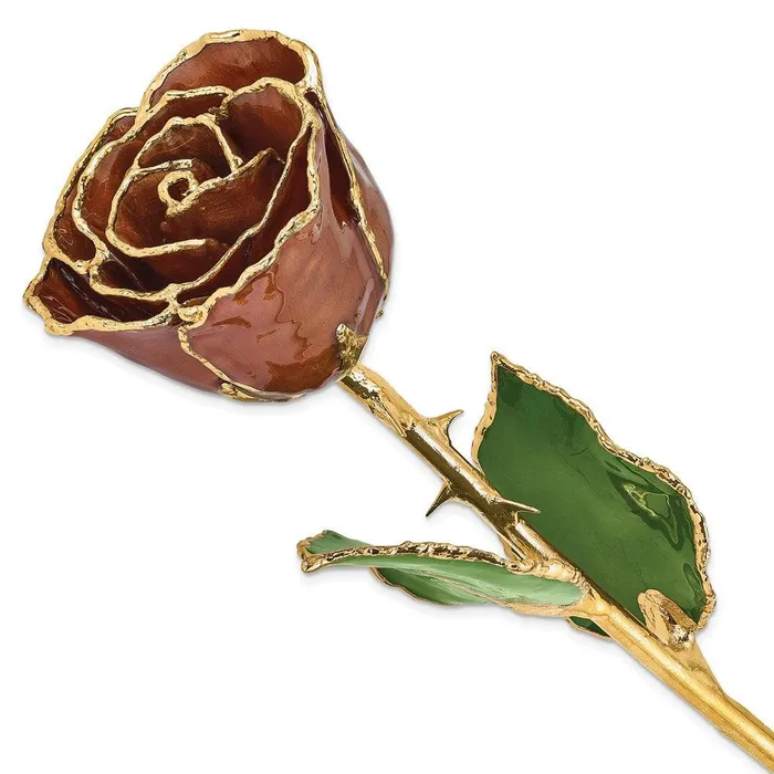Jewelry Lacquer Dipped Gold Trim Cinnamon Pearl Rose Earrings