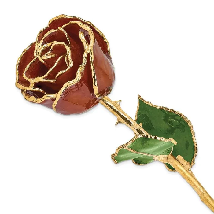 Jewelry Lacquer Dipped Gold Trim Root Beer Rose Earrings