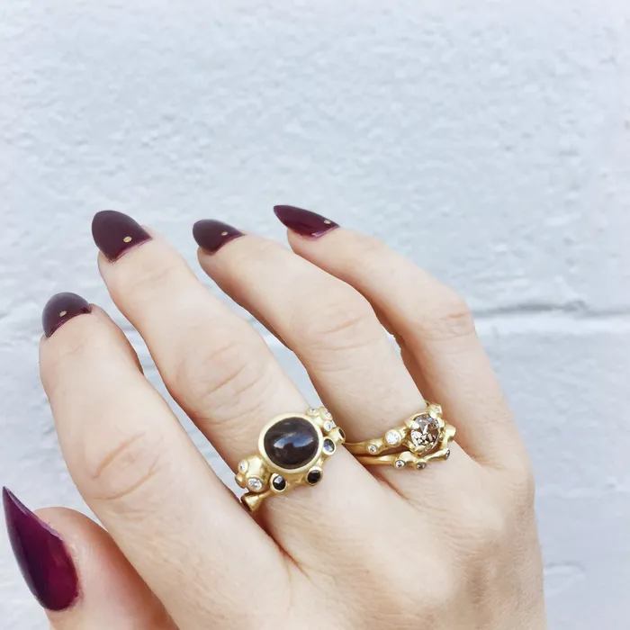 Johnny Ninos Rings Black Diamond Ruby Cage Ring
