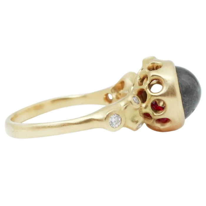 Johnny Ninos Rings Black Diamond Ruby Cage Ring