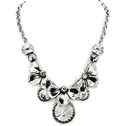 LO1872 Antique Silver White Metal Necklace with Top Grade Crystal in Jet Alamode Necklaces LO1872 Antique Silver White Metal Necklace with Top Grade Crystal in Jet Alamode Necklaces
