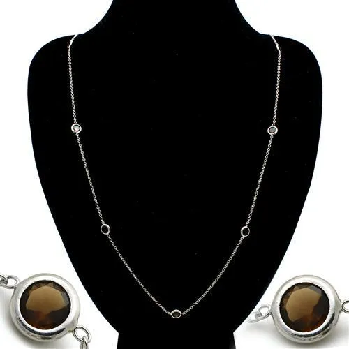 LO1929 Imitation Rhodium Brass Necklace with Synthetic Synthetic Glass in Brown Alamode Necklaces LO1929 Imitation Rhodium Brass Necklace with Synthetic Synthetic Glass in Brown Alamode Necklaces