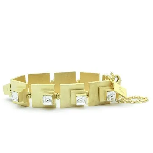 LO2037 Matte Gold Brass Bracelet with Top Grade Crystal in Clear Alamode Bracelets LO2037 Matte Gold Brass Bracelet with Top Grade Crystal in Clear Alamode Bracelets