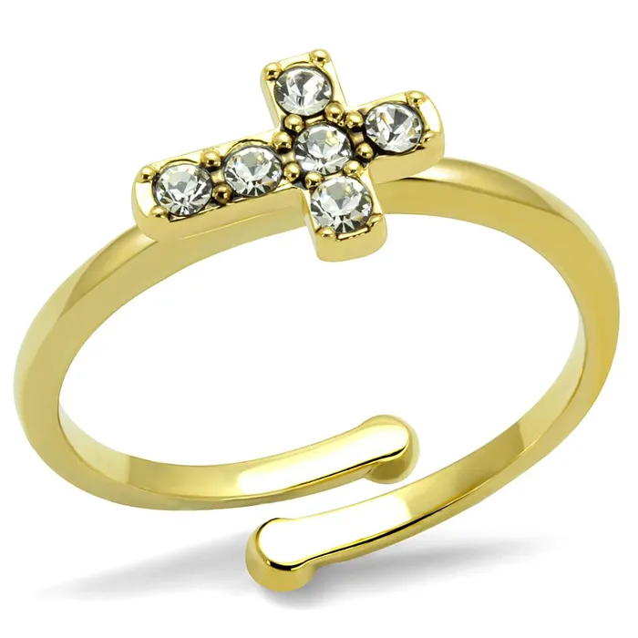 LO4044 Flash Gold Brass Ring with Top Grade Crystal in Clear Alamode Rings