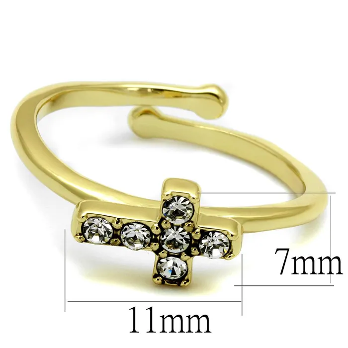 LO4044 Flash Gold Brass Ring with Top Grade Crystal in Clear Alamode Rings