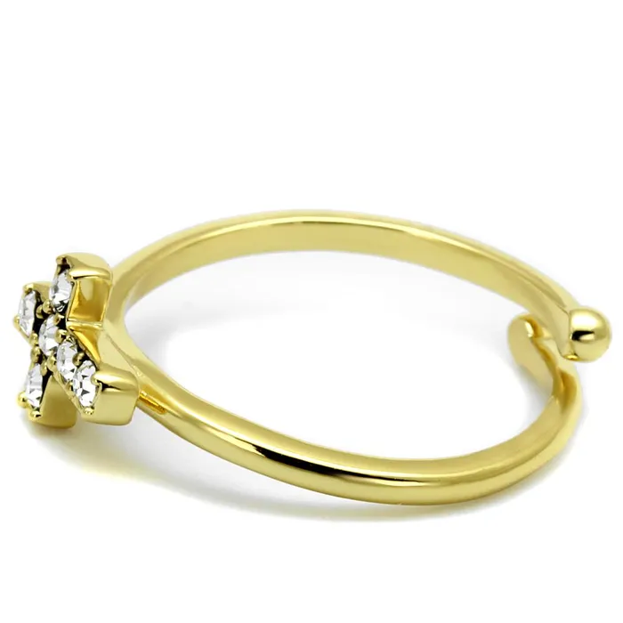 LO4044 Flash Gold Brass Ring with Top Grade Crystal in Clear Alamode Rings