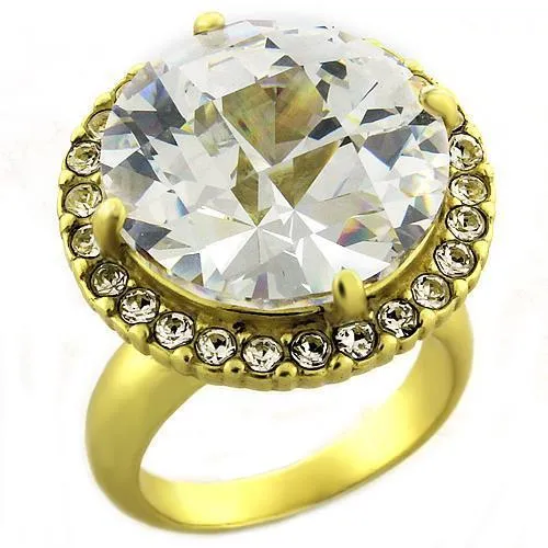 LOA1001 Matte Gold Brass Ring with AAA Grade CZ in Clear Alamode Rings