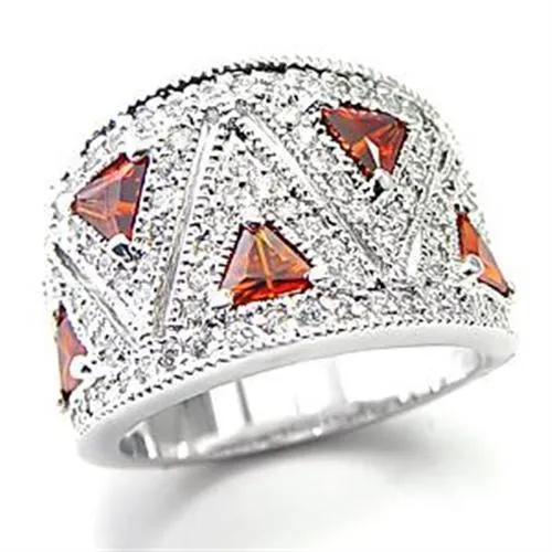 LOA504 Rhodium Brass Ring with AAA Grade CZ in Garnet Alamode Rings