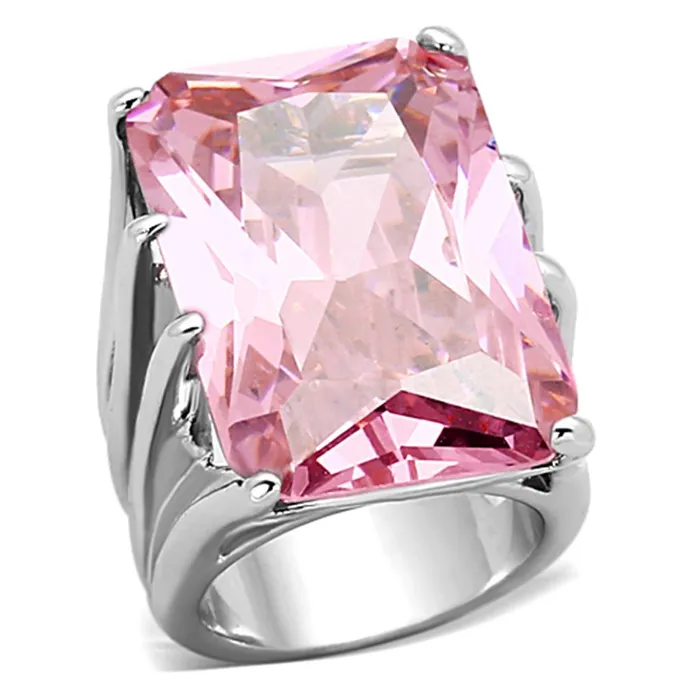 LOA921 Rhodium Brass Ring with AAA Grade CZ in Rose Alamode Rings