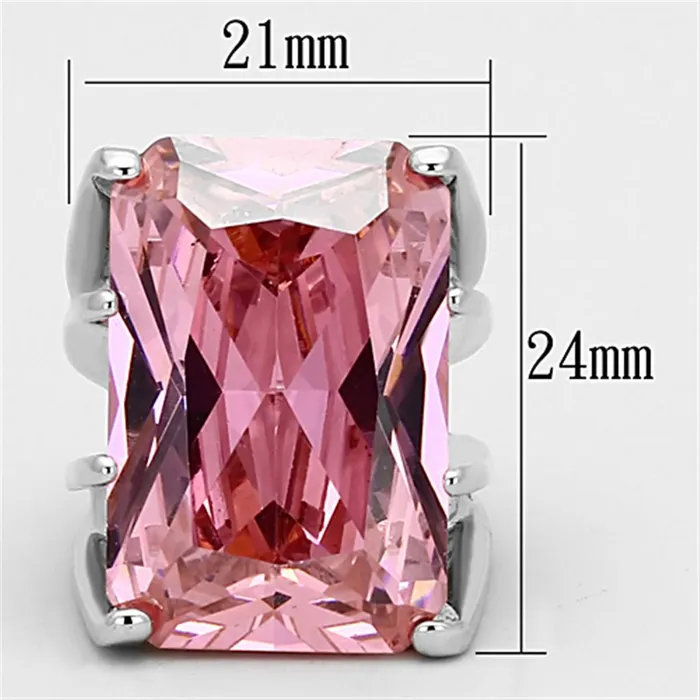 LOA921 Rhodium Brass Ring with AAA Grade CZ in Rose Alamode Rings