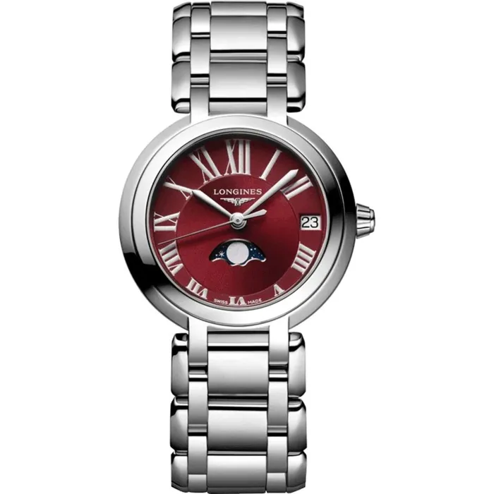 Longines Bracelets Longines Womens Watch Primaluna Moon Phase Red Dial Silver Tone Bracelet L81154926 Longines Bracelets Longines Womens Watch Primaluna Moon Phase Red Dial Silver Tone Bracelet L81154926