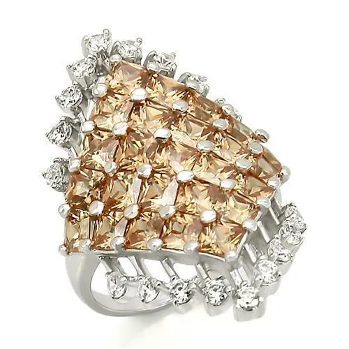 LOS278 Rhodium 925 Sterling Silver Ring with AAA Grade CZ in Champagne Alamode Rings LOS278 Rhodium 925 Sterling Silver Ring with AAA Grade CZ in Champagne Alamode Rings