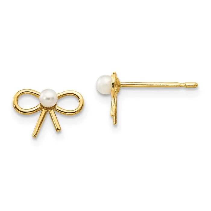 Madi K Kids 14k FW Cultured Pearl Bow Post Earrings Jewelry Earrings
