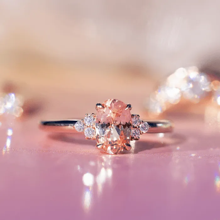 Marrow Fine Rings 144ct Peach Sapphire White Diamond Cluster Ring