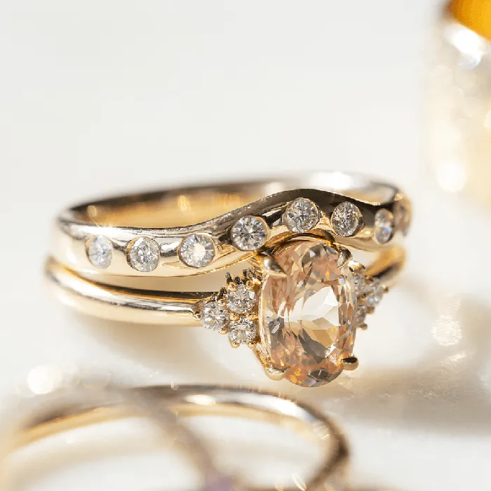 Marrow Fine Rings 144ct Peach Sapphire White Diamond Cluster Ring
