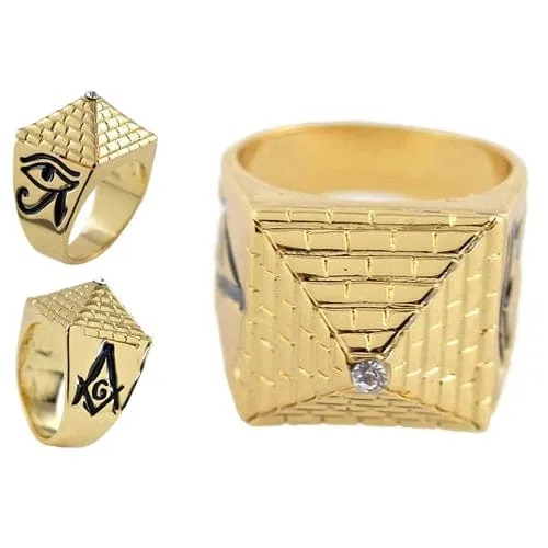 Masonic Master Mason Pyramid Gold Finish Freemasonry Ring Bling Cartel Admin Rings