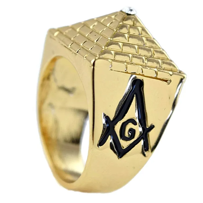 Masonic Master Mason Pyramid Gold Finish Freemasonry Ring Bling Cartel Admin Rings