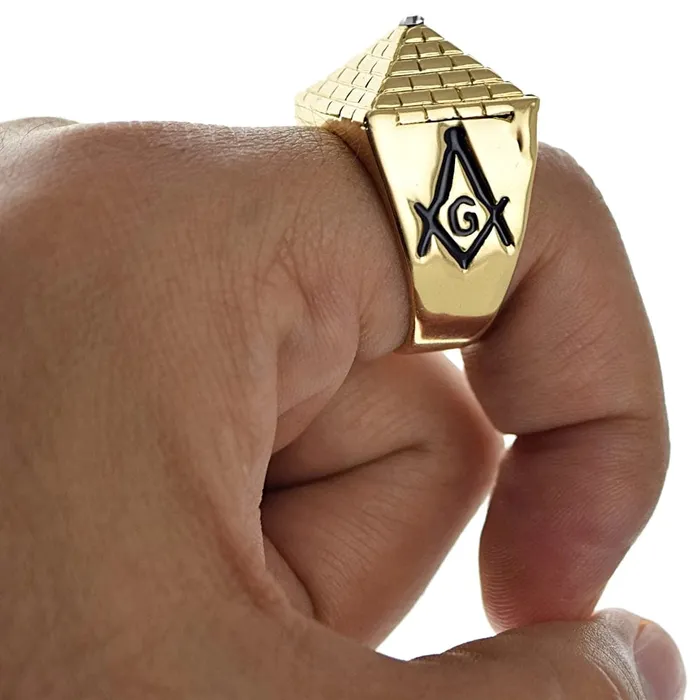 Masonic Master Mason Pyramid Gold Finish Freemasonry Ring Bling Cartel Admin Rings
