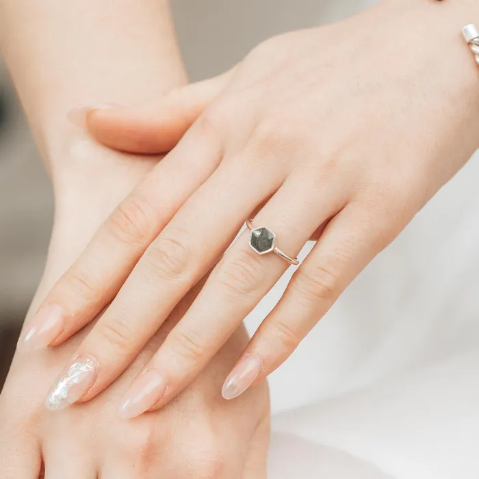 Medium Hexagon Stacking Cremation Ring in 14K Yellow Gold closebymejewelry Rings