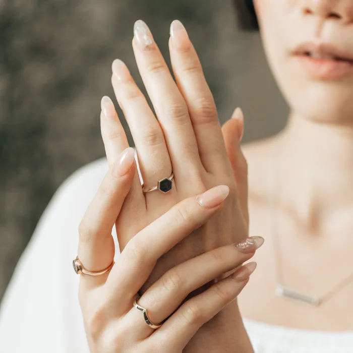 Medium Hexagon Stacking Cremation Ring in 14K Yellow Gold closebymejewelry Rings