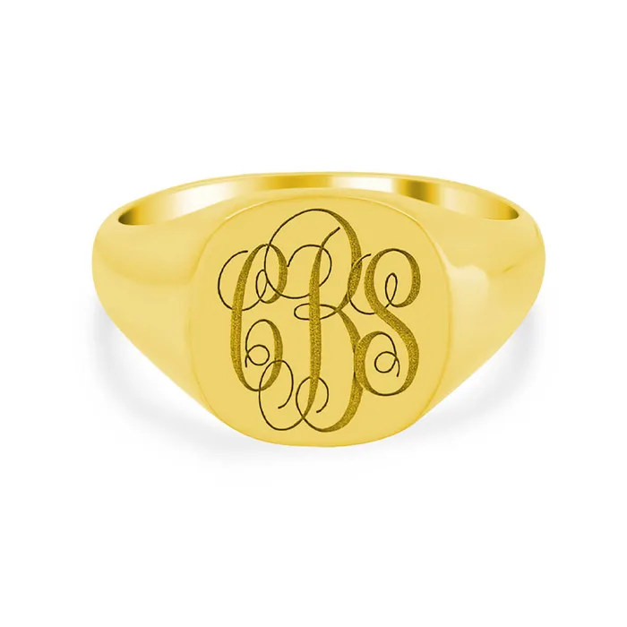 Mens Square Signet Ring Small Laser Engraved Script Monogram deBebians Rings Mens Square Signet Ring Small Laser Engraved Script Monogram deBebians Rings