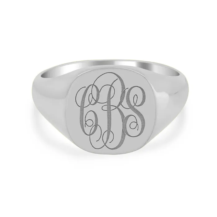 Mens Square Signet Ring Small Laser Engraved Script Monogram deBebians Rings