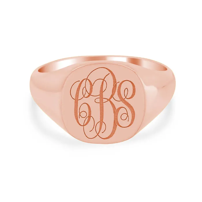 Mens Square Signet Ring Small Laser Engraved Script Monogram deBebians Rings