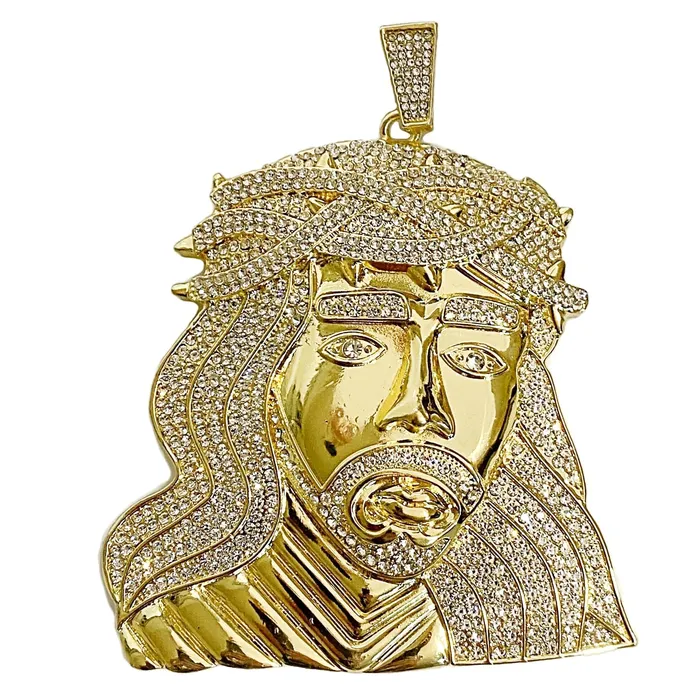 Necklaces 14K Gold Finish Jesus Head Huge Jumbo Pendant Iced Eyebrows Bling Cartel Necklaces 14K Gold Finish Jesus Head Huge Jumbo Pendant Iced Eyebrows Bling Cartel