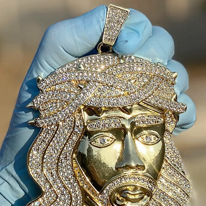Necklaces 14K Gold Finish Jesus Head Huge Jumbo Pendant Iced Eyebrows Bling Cartel Necklaces 14K Gold Finish Jesus Head Huge Jumbo Pendant Iced Eyebrows Bling Cartel