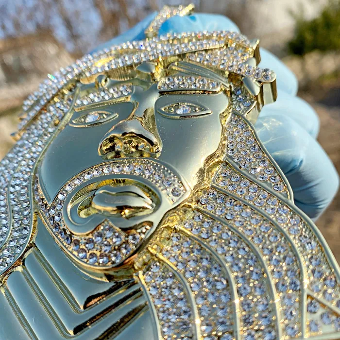 Necklaces 14K Gold Finish Jesus Head Huge Jumbo Pendant Iced Eyebrows Bling Cartel Necklaces 14K Gold Finish Jesus Head Huge Jumbo Pendant Iced Eyebrows Bling Cartel
