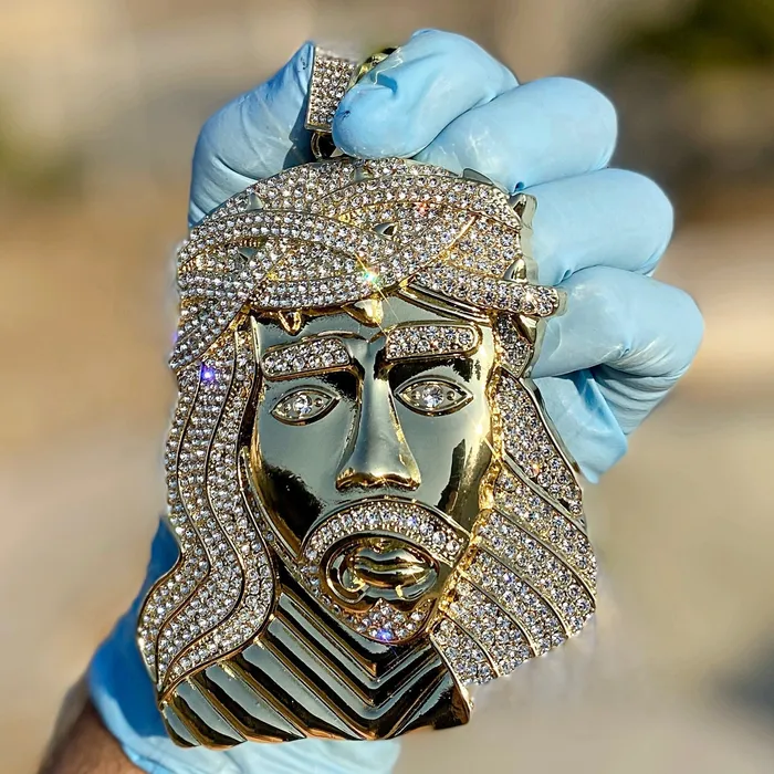 Necklaces 14K Gold Finish Jesus Head Huge Jumbo Pendant Iced Eyebrows Bling Cartel Necklaces 14K Gold Finish Jesus Head Huge Jumbo Pendant Iced Eyebrows Bling Cartel