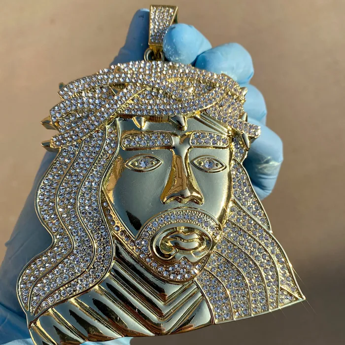 Necklaces 14K Gold Finish Jesus Head Huge Jumbo Pendant Iced Eyebrows Bling Cartel Necklaces 14K Gold Finish Jesus Head Huge Jumbo Pendant Iced Eyebrows Bling Cartel